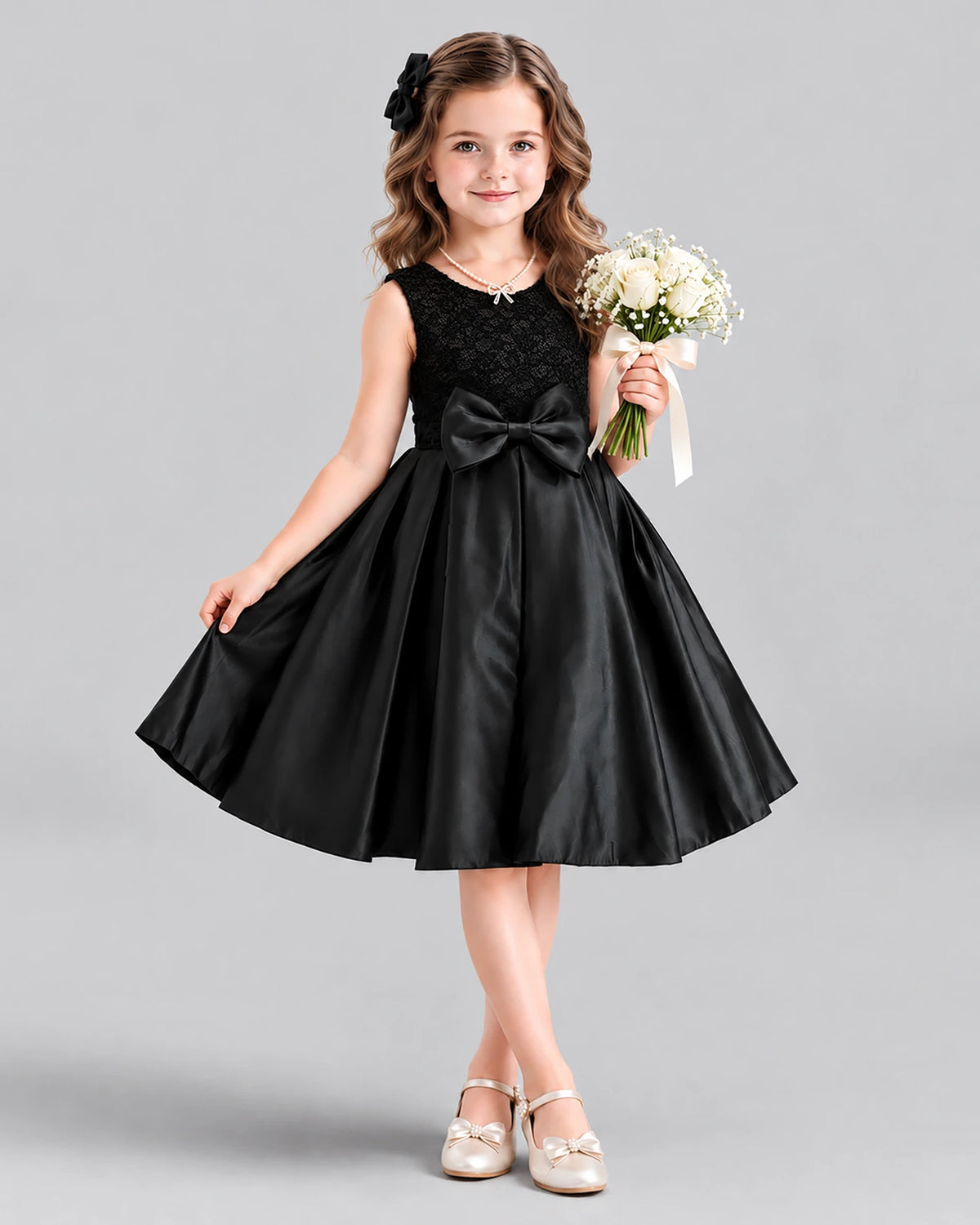 Black A-line Girls Formal Dress Front