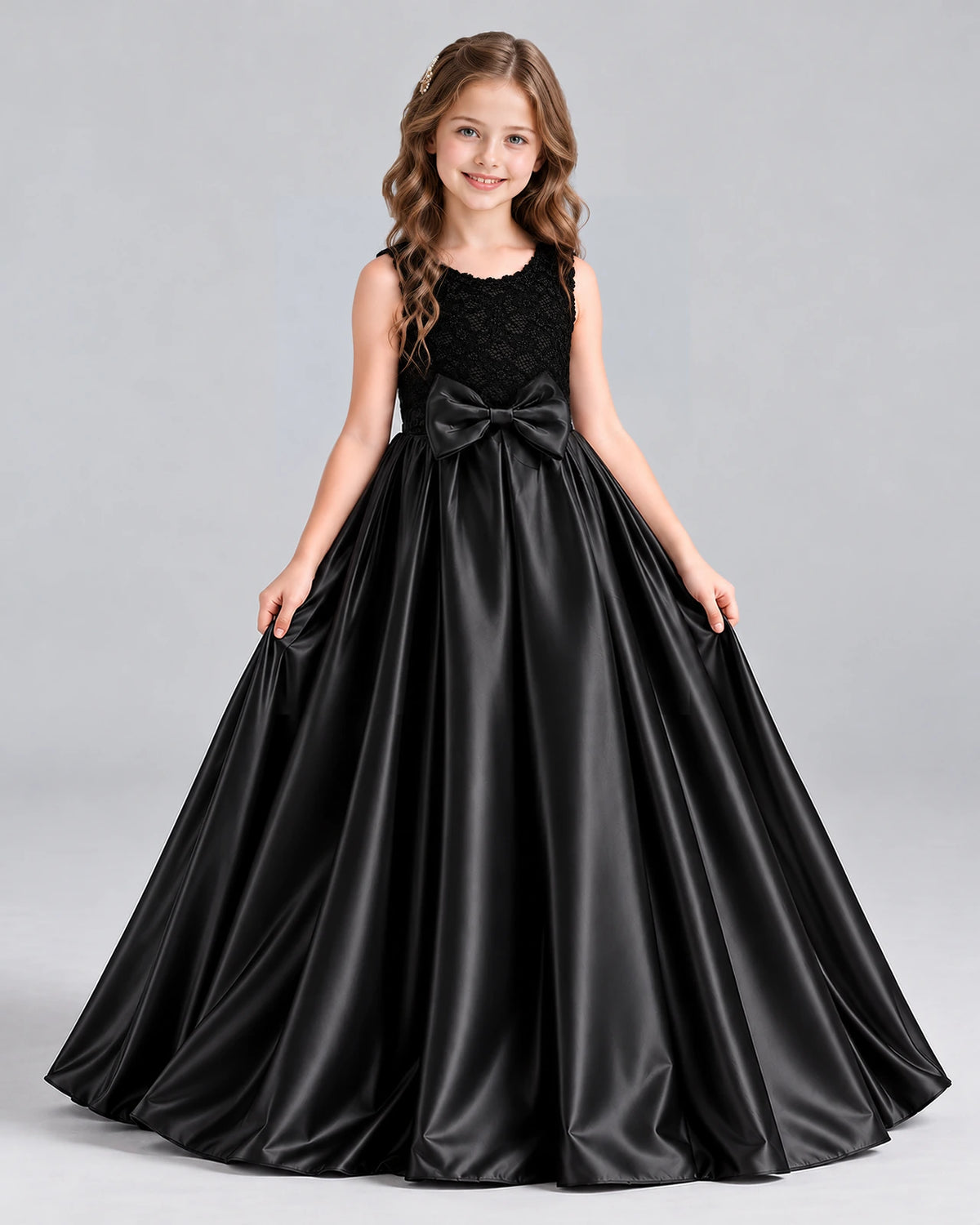 Black Ball Gown Girls Formal Dress Front