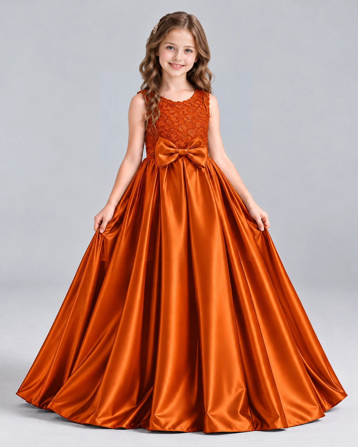 Burnt Orange Ball Gown Girls Formal Dress Front