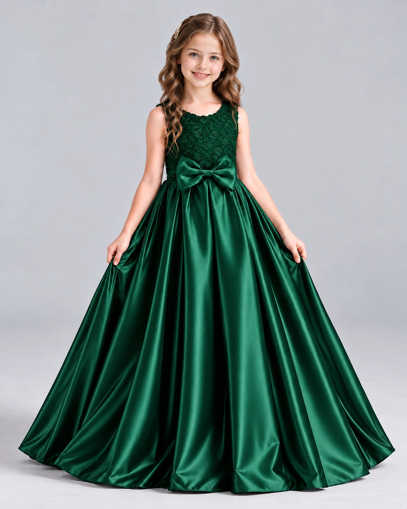 Dark Green Ball Gown Girls Formal Dress Front