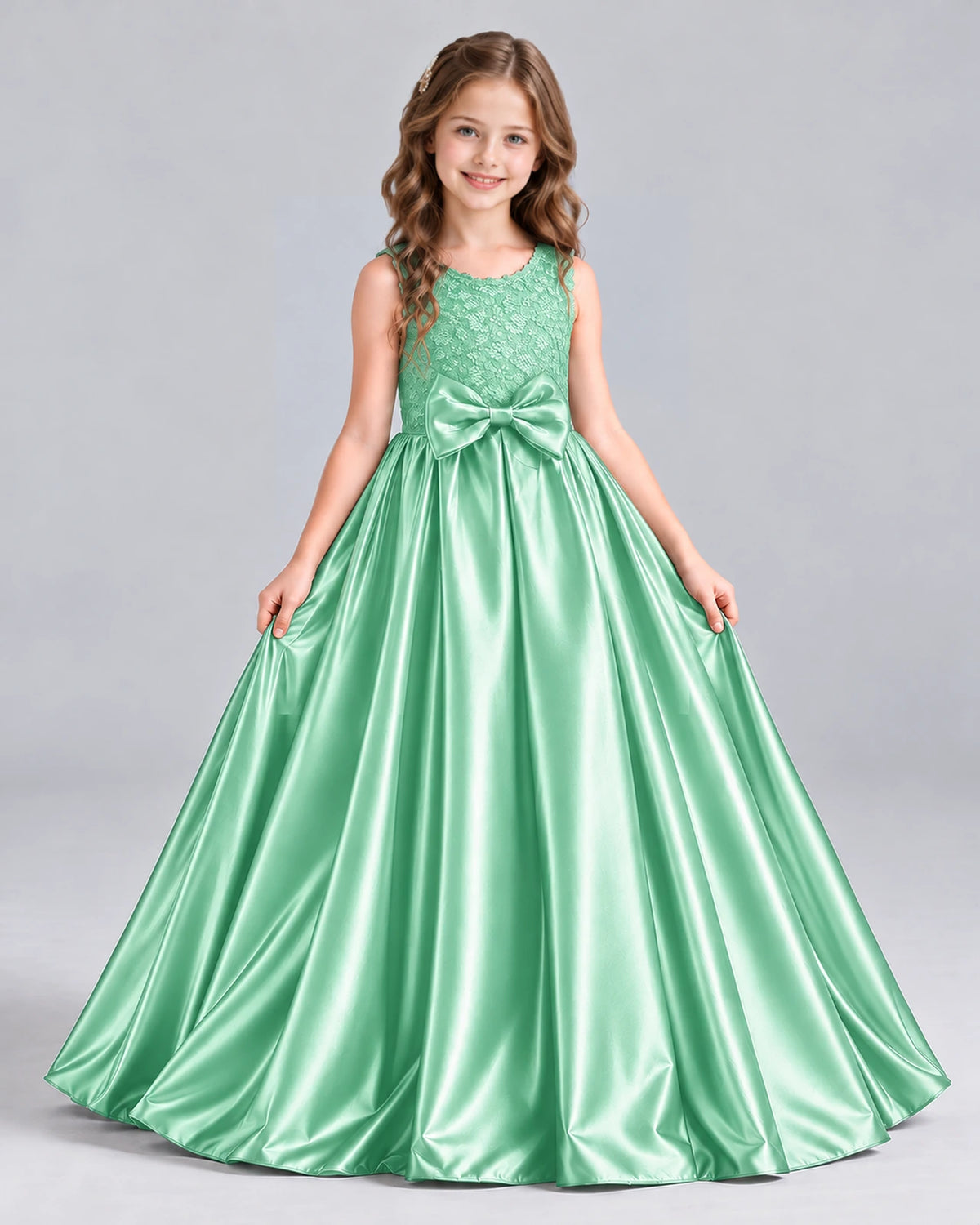 Mint Green Ball Gown Girls Formal Dress Front