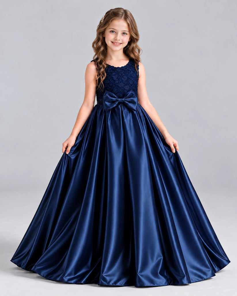 Navy Blue Ball Gown Girls Formal Dress Front