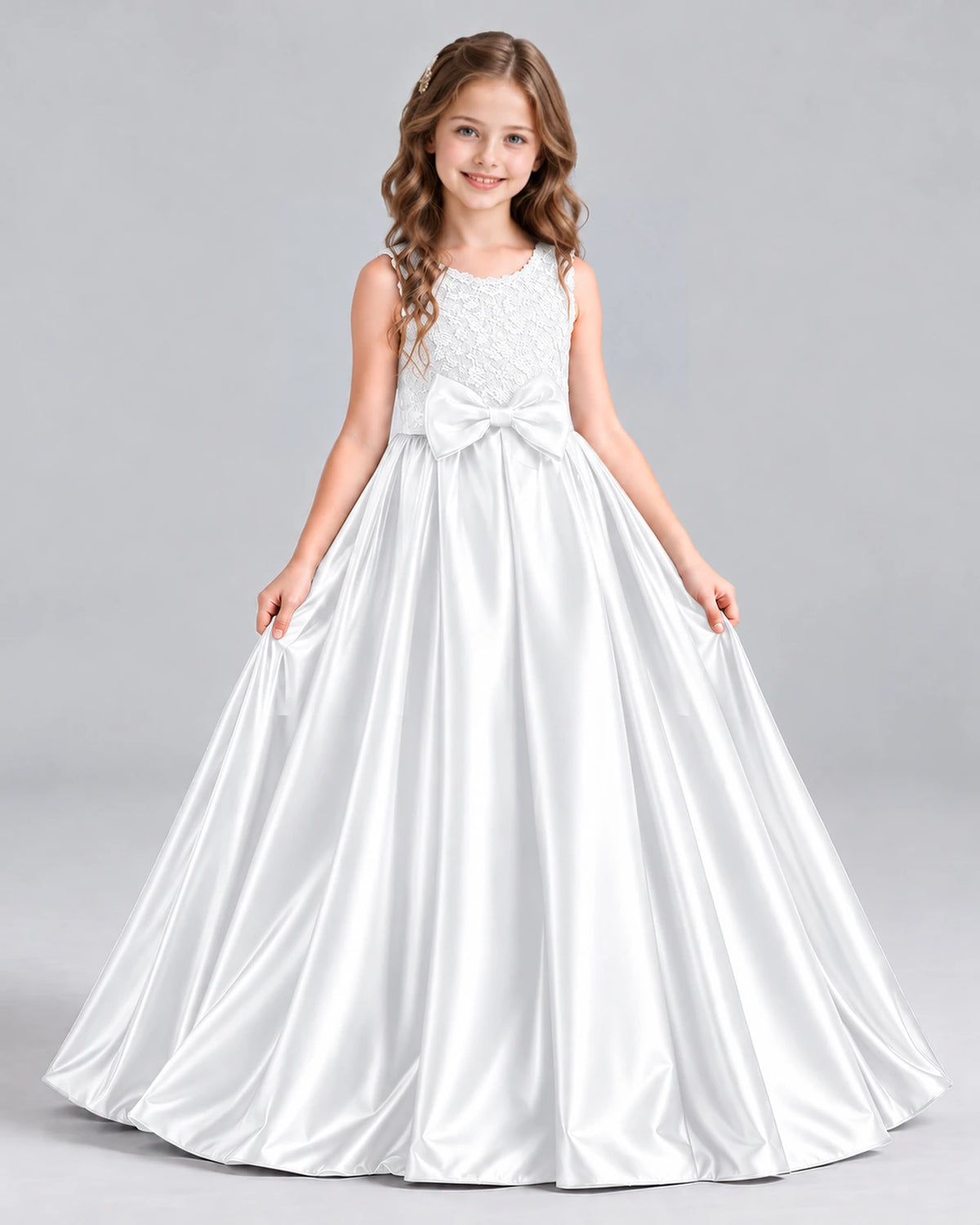 White Ball Gown Girls Formal Dress Front