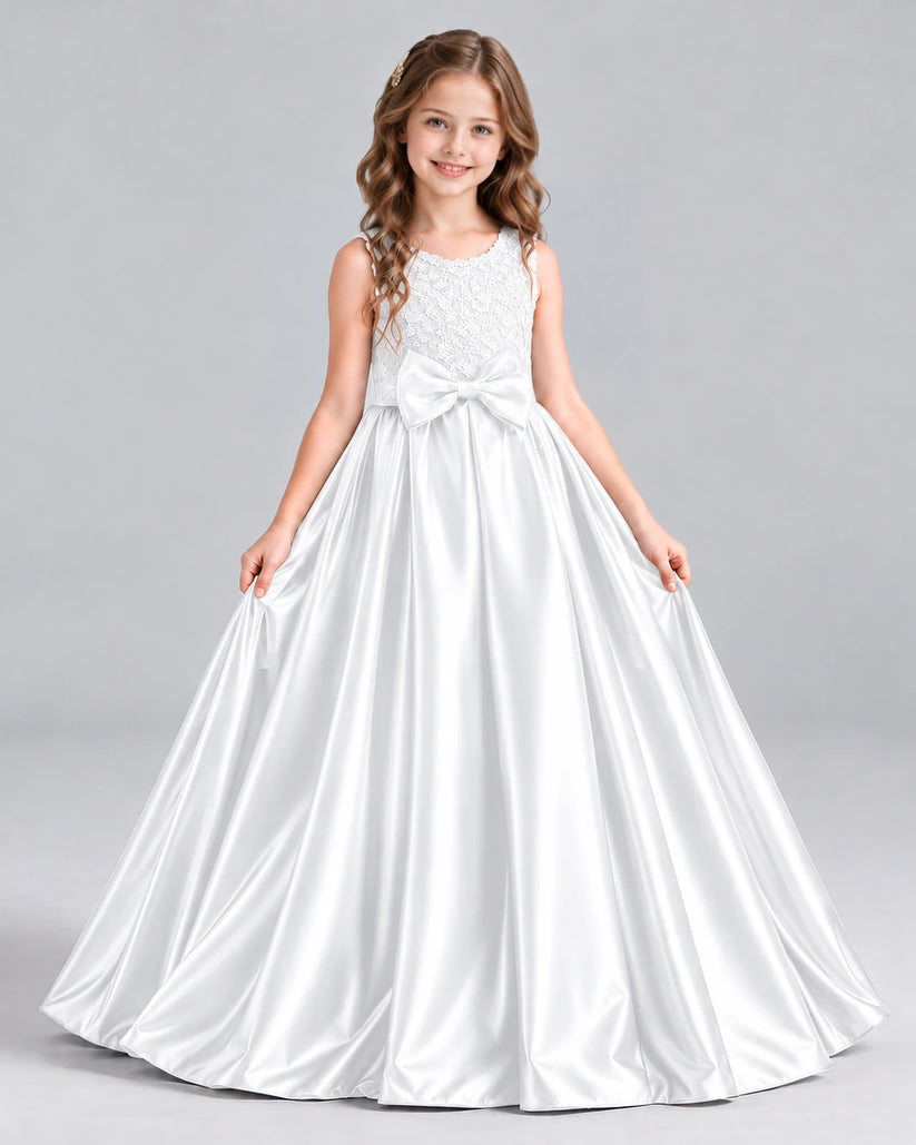 White Ball Gown Girls Formal Dress Front