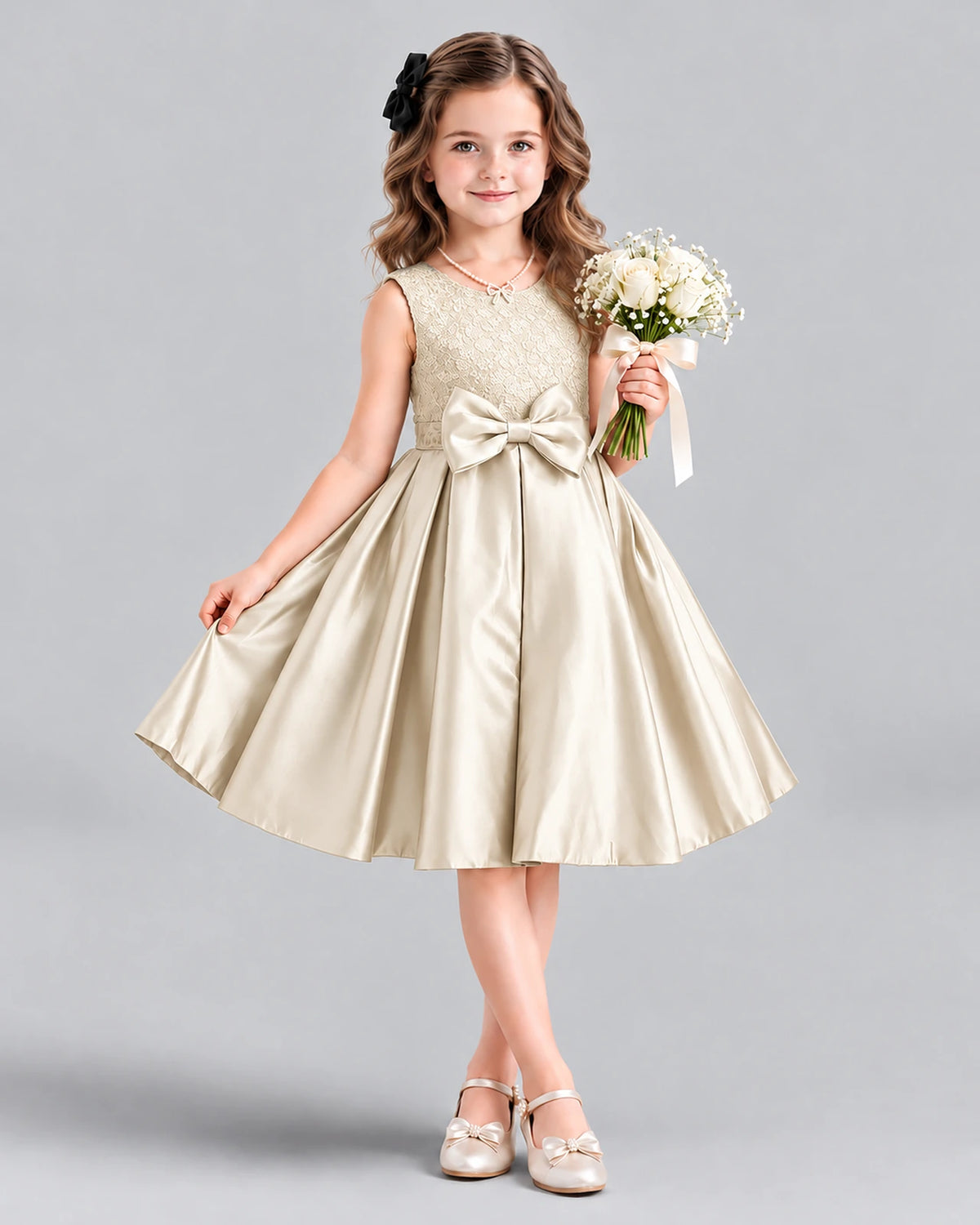 Dideyttawl Satin Bow Girls Formal Dress for Father Daughter Dance