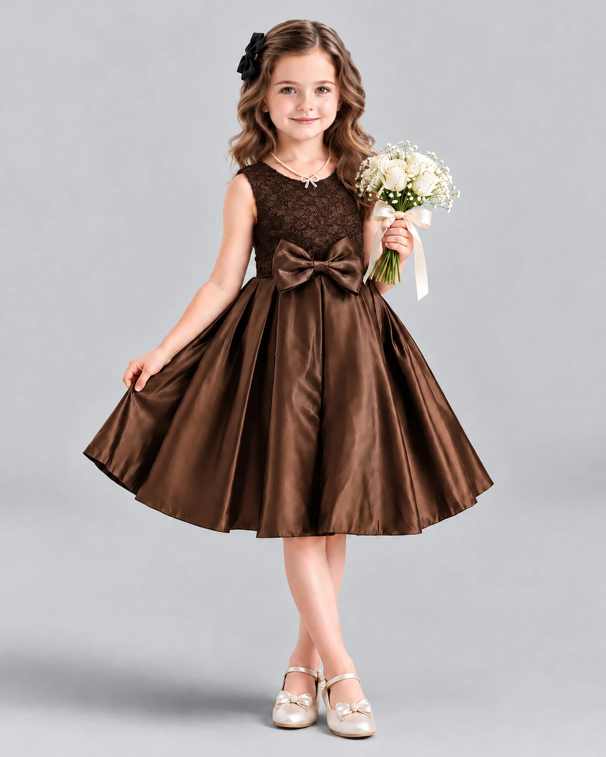 Dideyttawl Satin Bow Girls Formal Dress for Father Daughter Dance