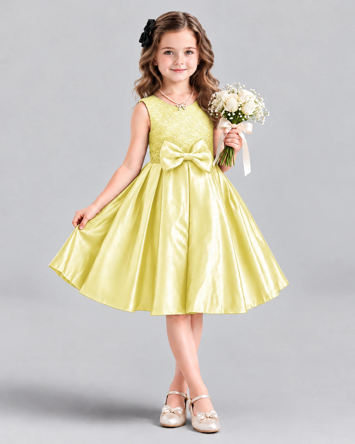Dideyttawl Satin Bow Girls Formal Dress for Father Daughter Dance