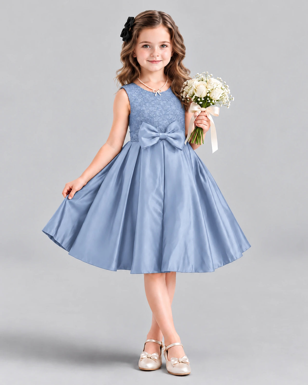 Dideyttawl Satin Bow Girls Formal Dress for Father Daughter Dance