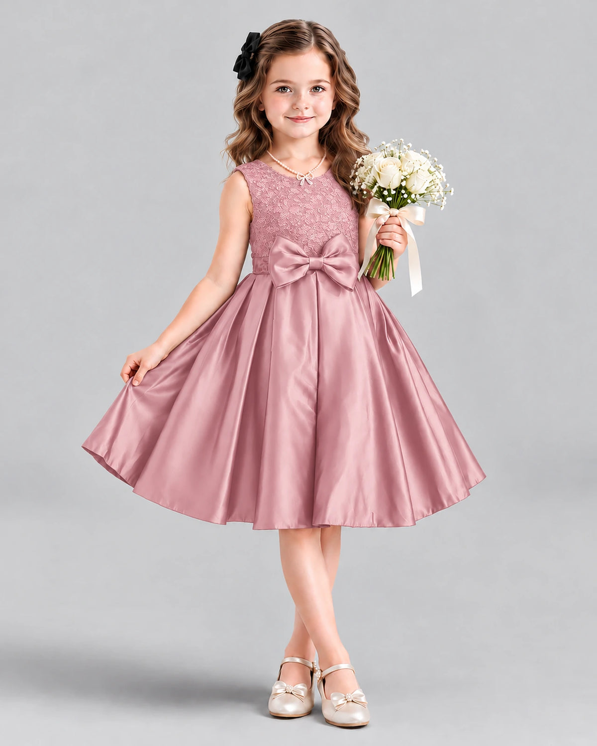 Dideyttawl Satin Bow Girls Formal Dress for Father Daughter Dance