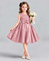 Dideyttawl Satin Bow Girls Formal Dress for Father Daughter Dance