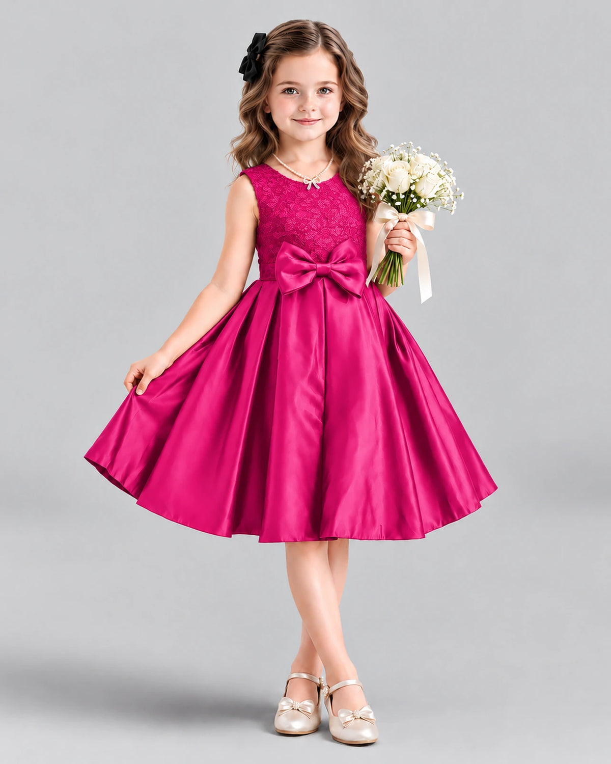 Hot Pink A-line Girls Formal Dress Front