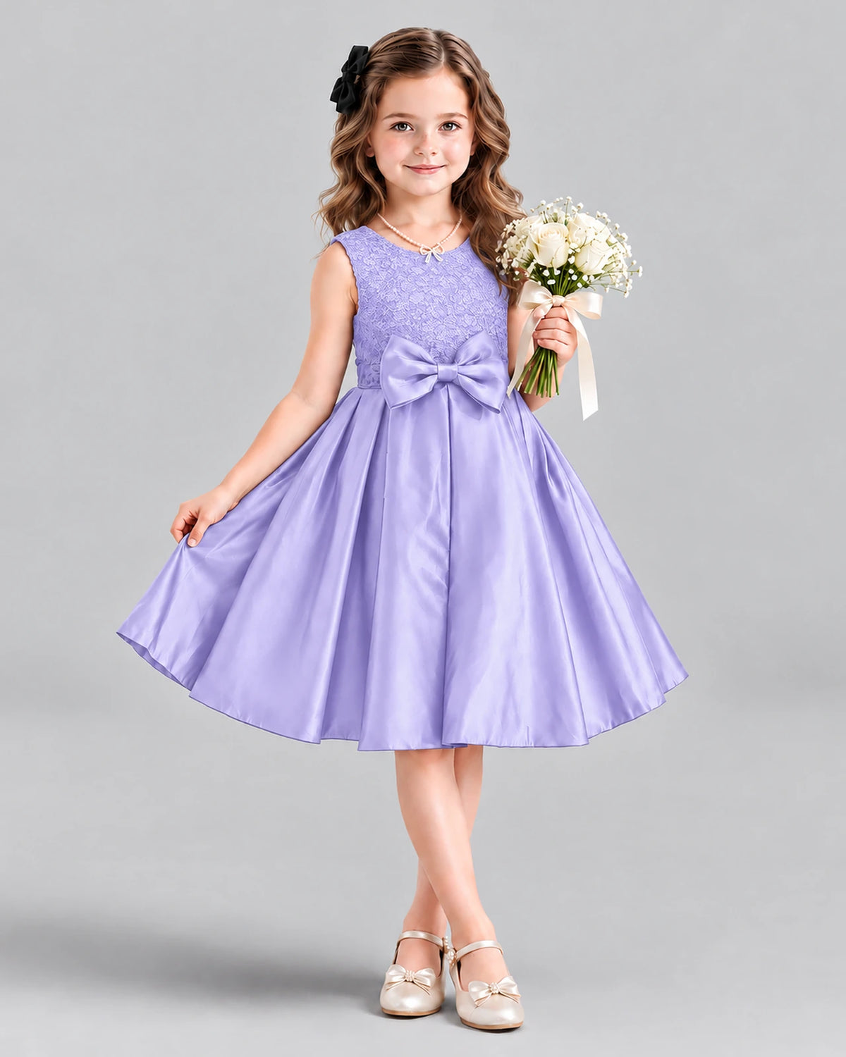 Dideyttawl Satin Bow Girls Formal Dress for Father Daughter Dance