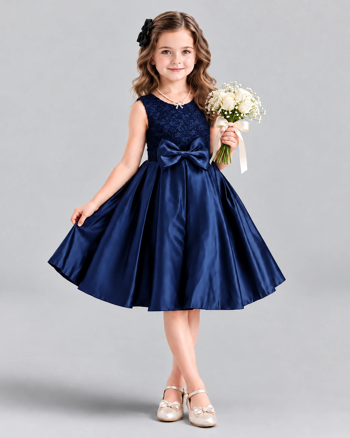 Dideyttawl Satin Bow Girls Formal Dress for Father Daughter Dance