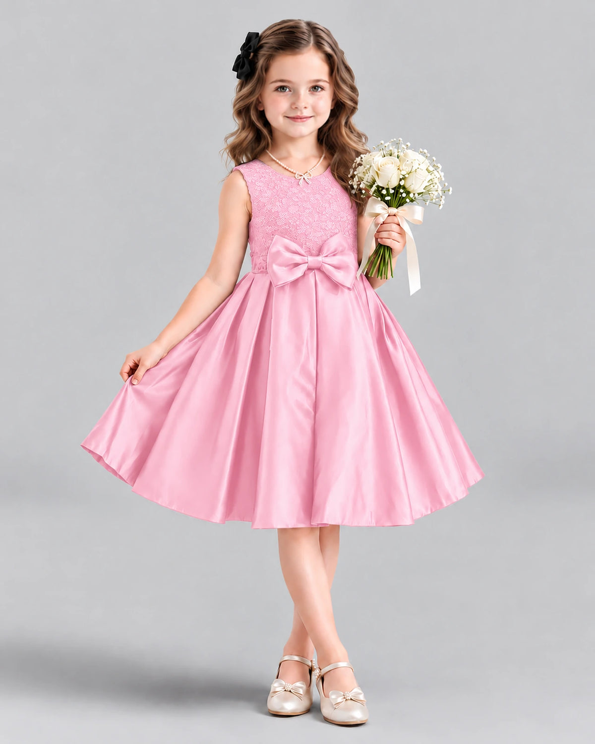 Dideyttawl Satin Bow Girls Formal Dress for Father Daughter Dance