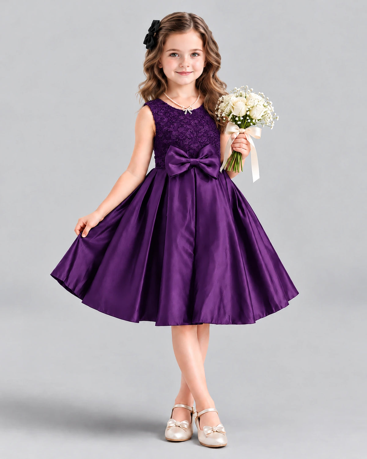 Dideyttawl Satin Bow Girls Formal Dress for Father Daughter Dance
