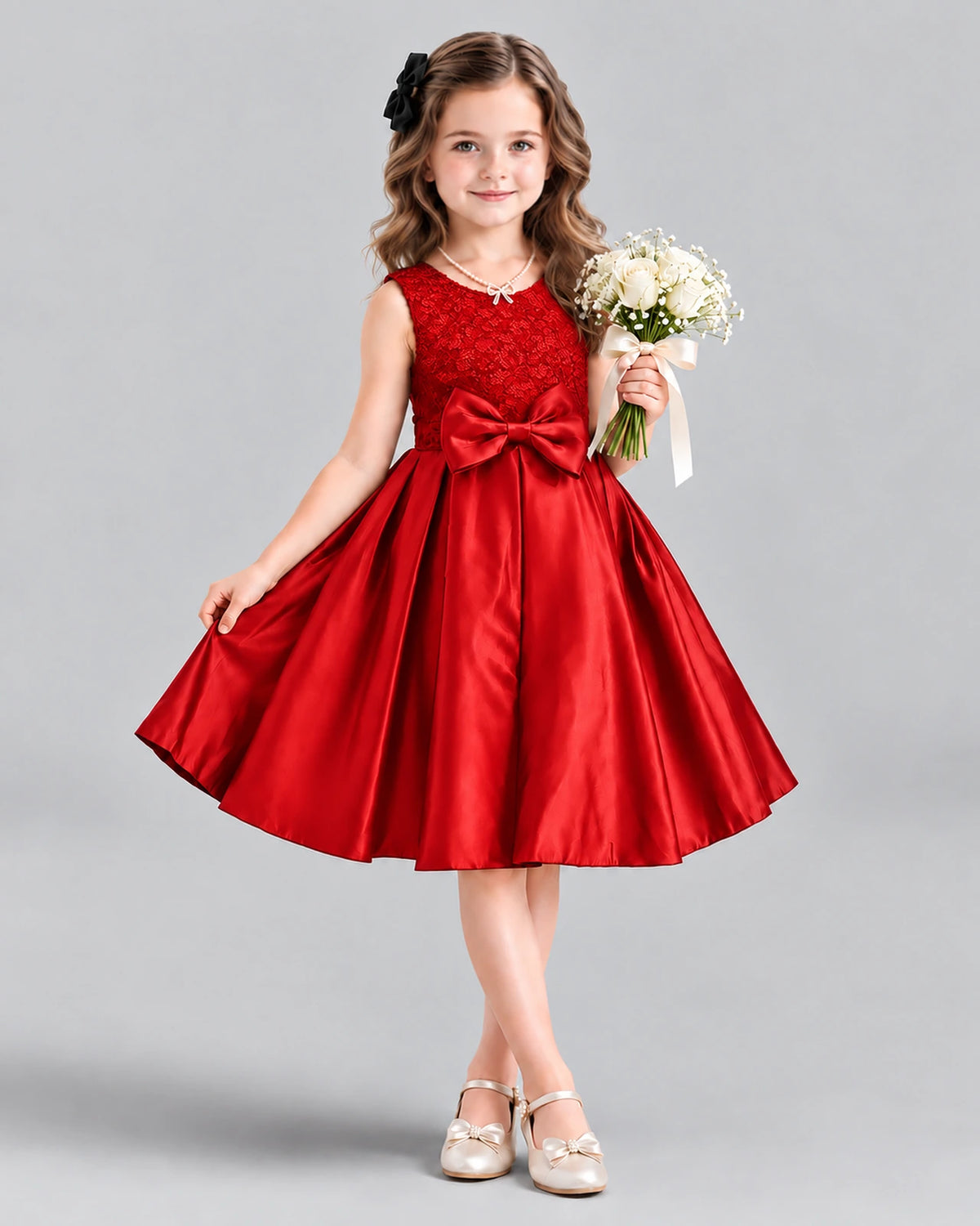 Dideyttawl Satin Bow Girls Formal Dress for Father Daughter Dance
