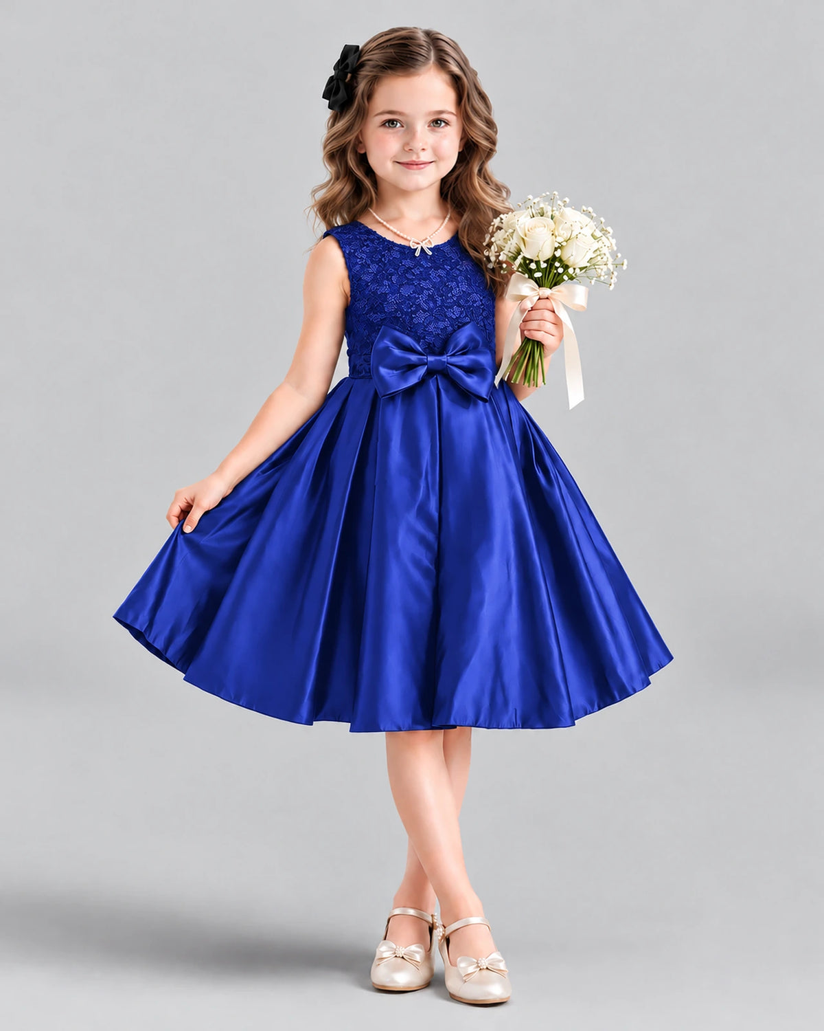 Dideyttawl Satin Bow Girls Formal Dress for Father Daughter Dance