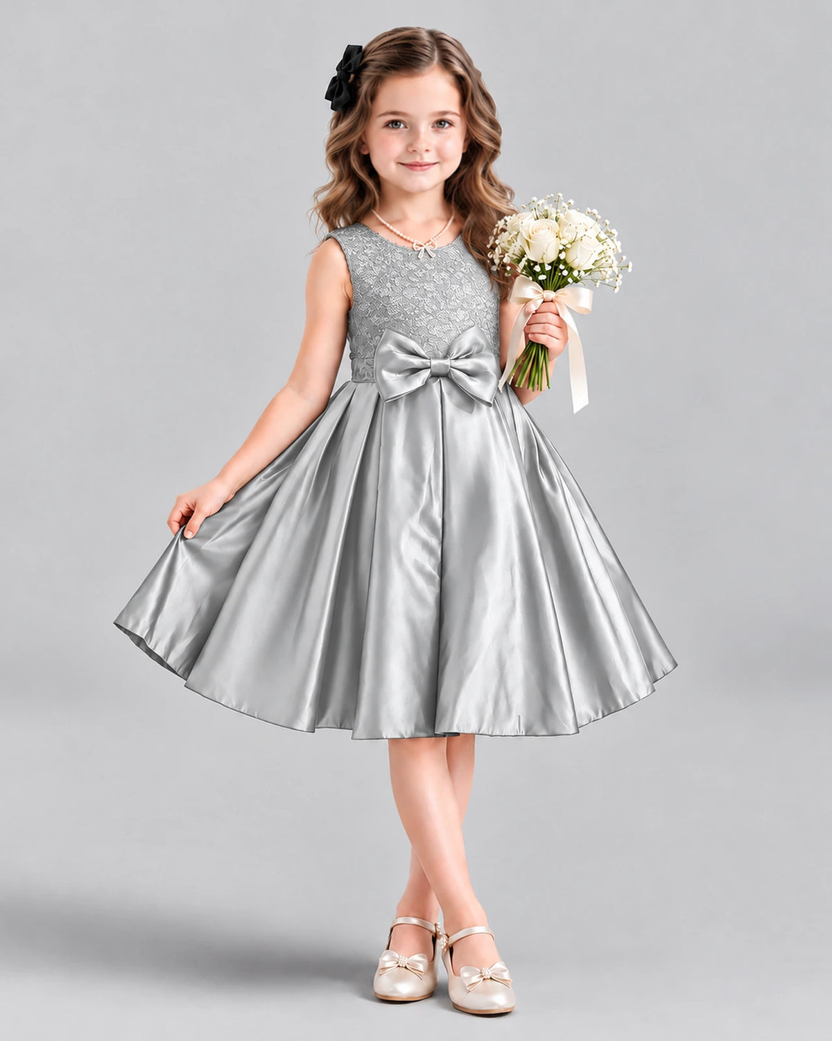 Silver A-line Girls Formal Dress Front