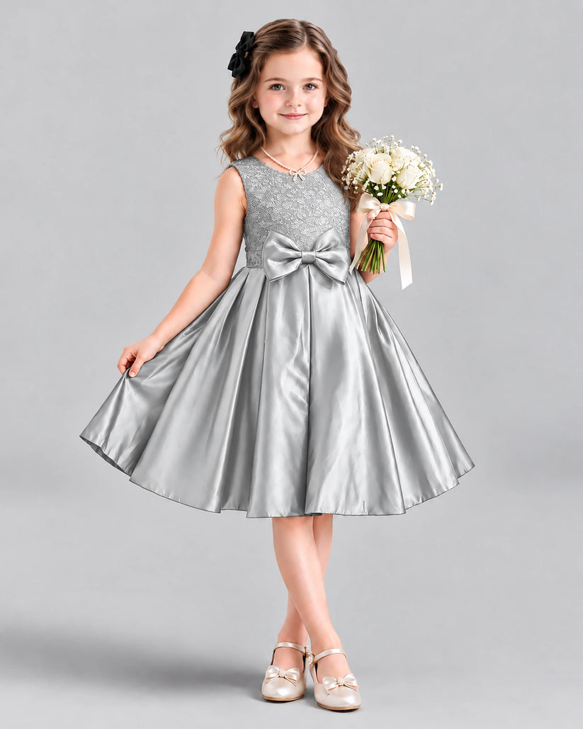 Silver A-line Girls Formal Dress Front