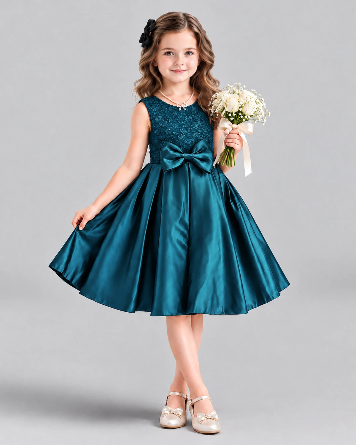 Dideyttawl Satin Bow Girls Formal Dress for Father Daughter Dance