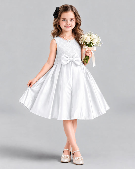 White A-line Girls Formal Dress Front