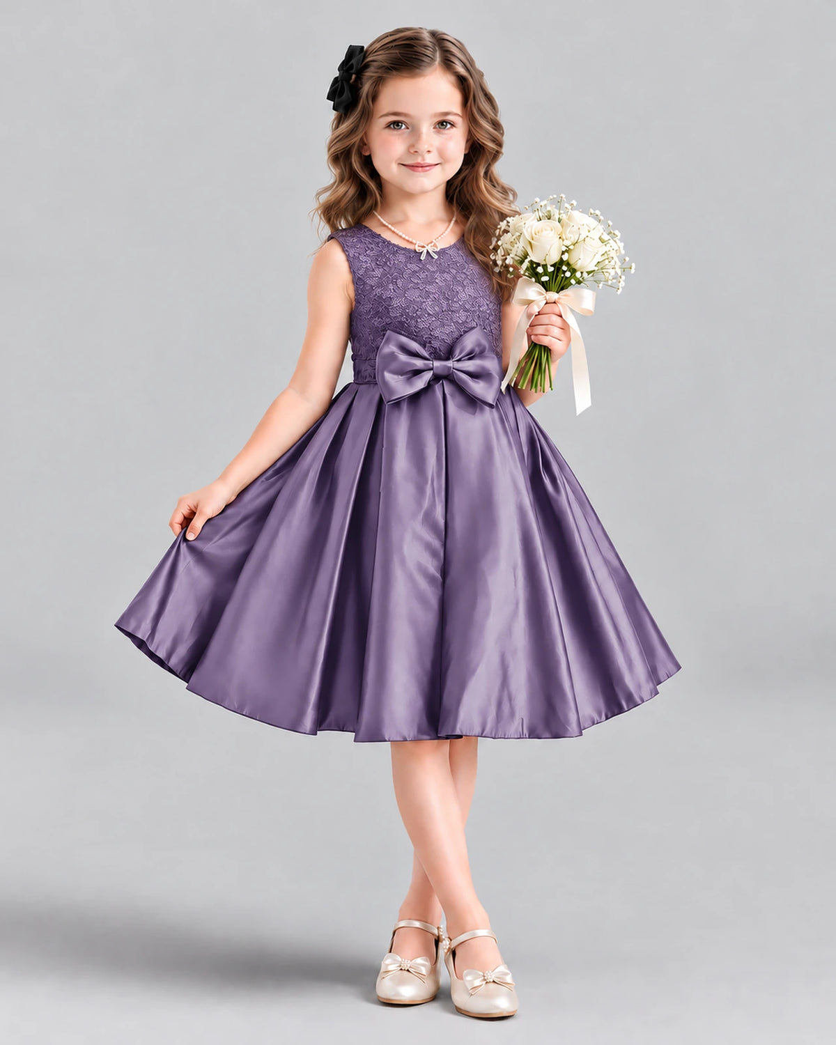 Dideyttawl Satin Bow Girls Formal Dress for Father Daughter Dance