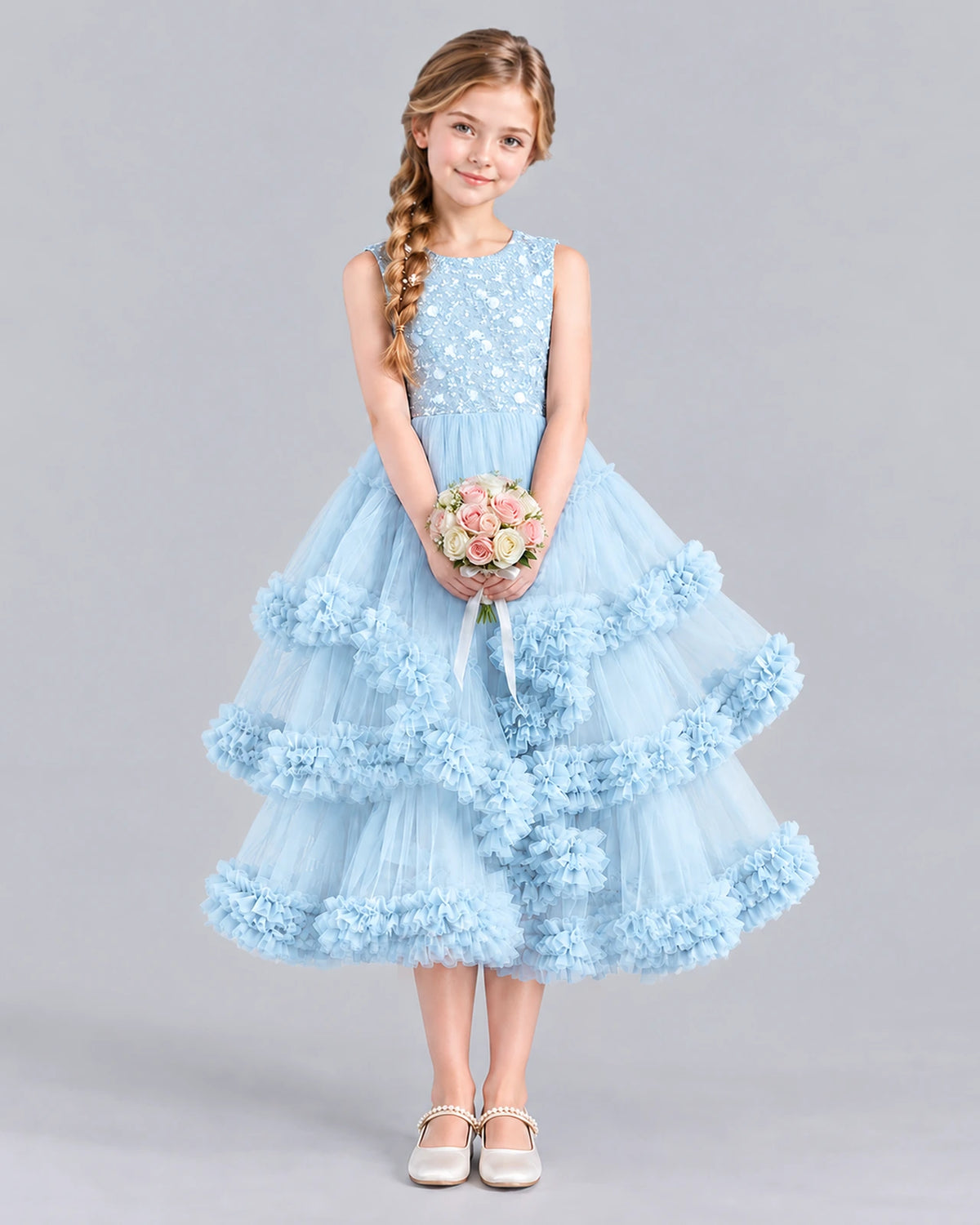 Baby Blue Ball Gown Girls Formal Dress Front