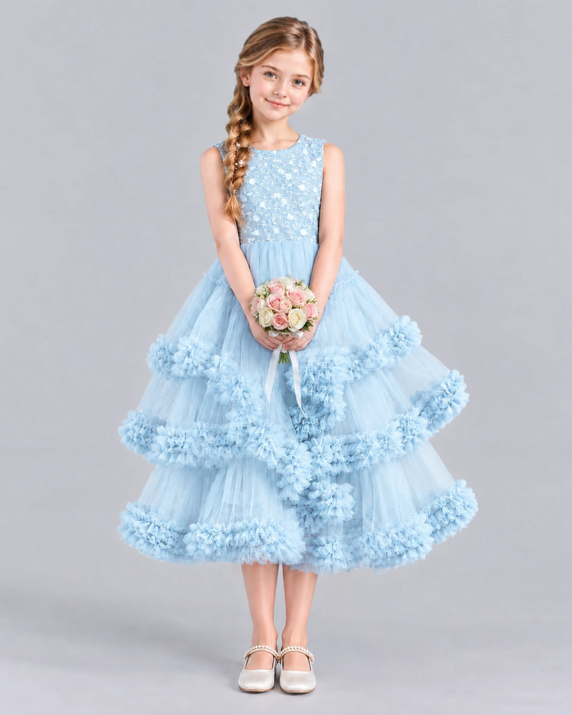 Baby Blue Ball Gown Girls Formal Dress Front