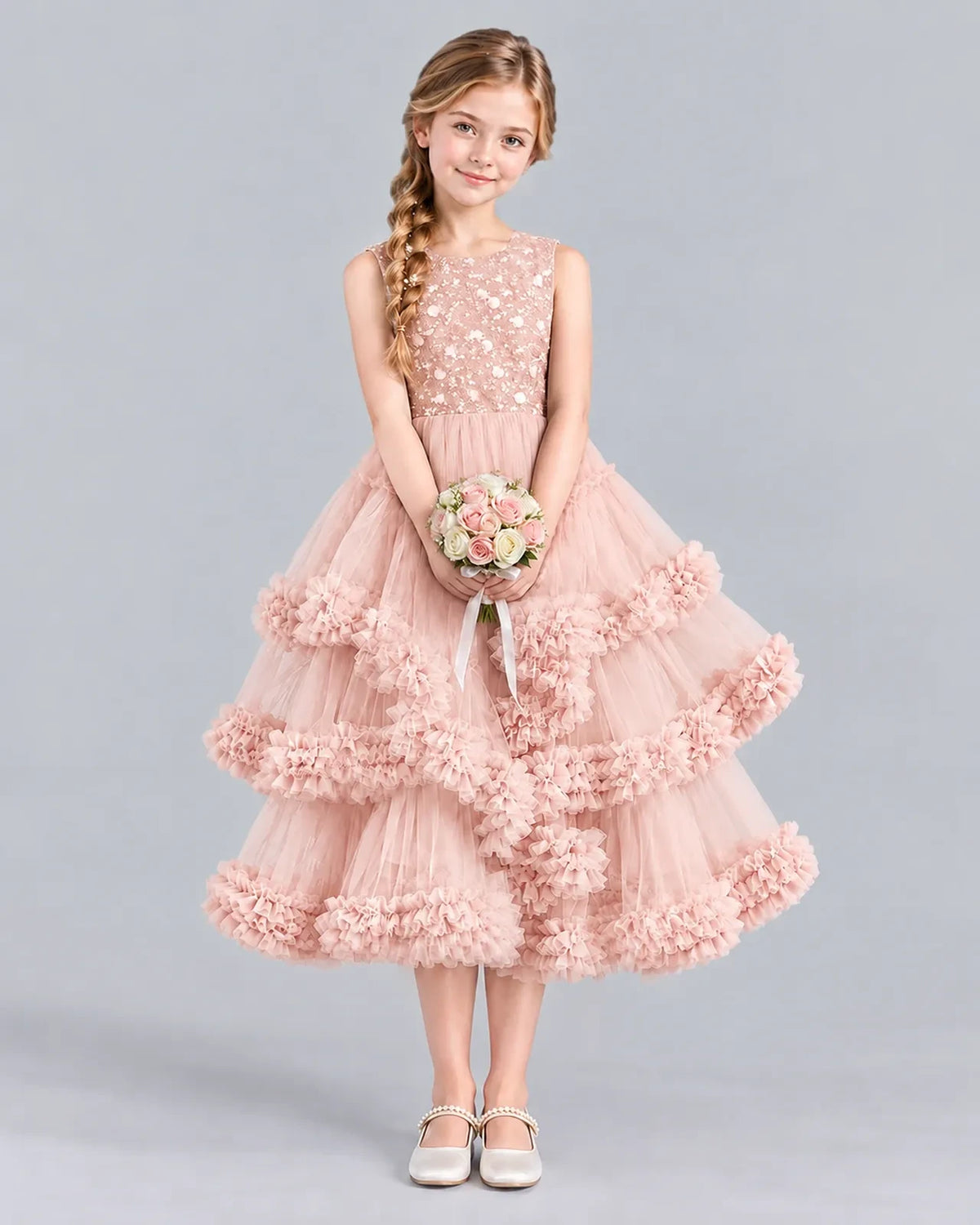 Blush Pink Ball Gown Girls Formal Dress Front