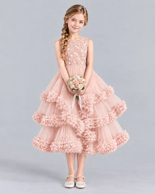 Blush Pink Ball Gown Girls Formal Dress Front