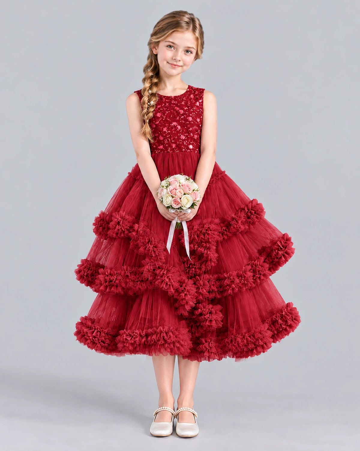 Burgundy Ball Gown Girls Formal Dress Front