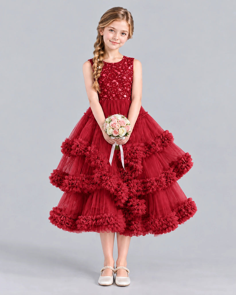 Burgundy Ball Gown Girls Formal Dress Front