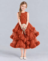 Burnt Orange Ball Gown Girls Formal Dress Front