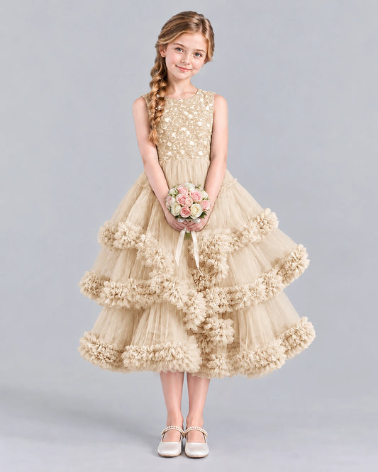 Champagne Ball Gown Girls Formal Dress Front