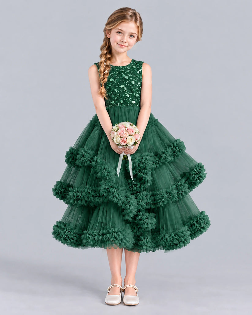 Dark Green Ball Gown Girls Formal Dress Front