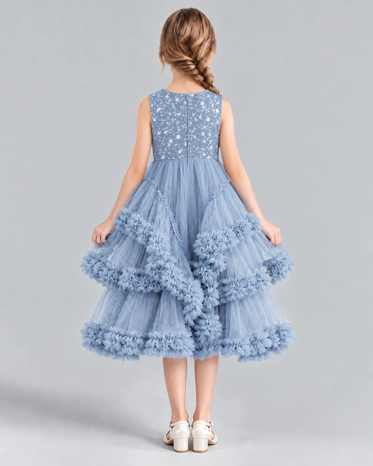 Dusty Blue Ball Gown Girls Formal Dress Back [Shared]