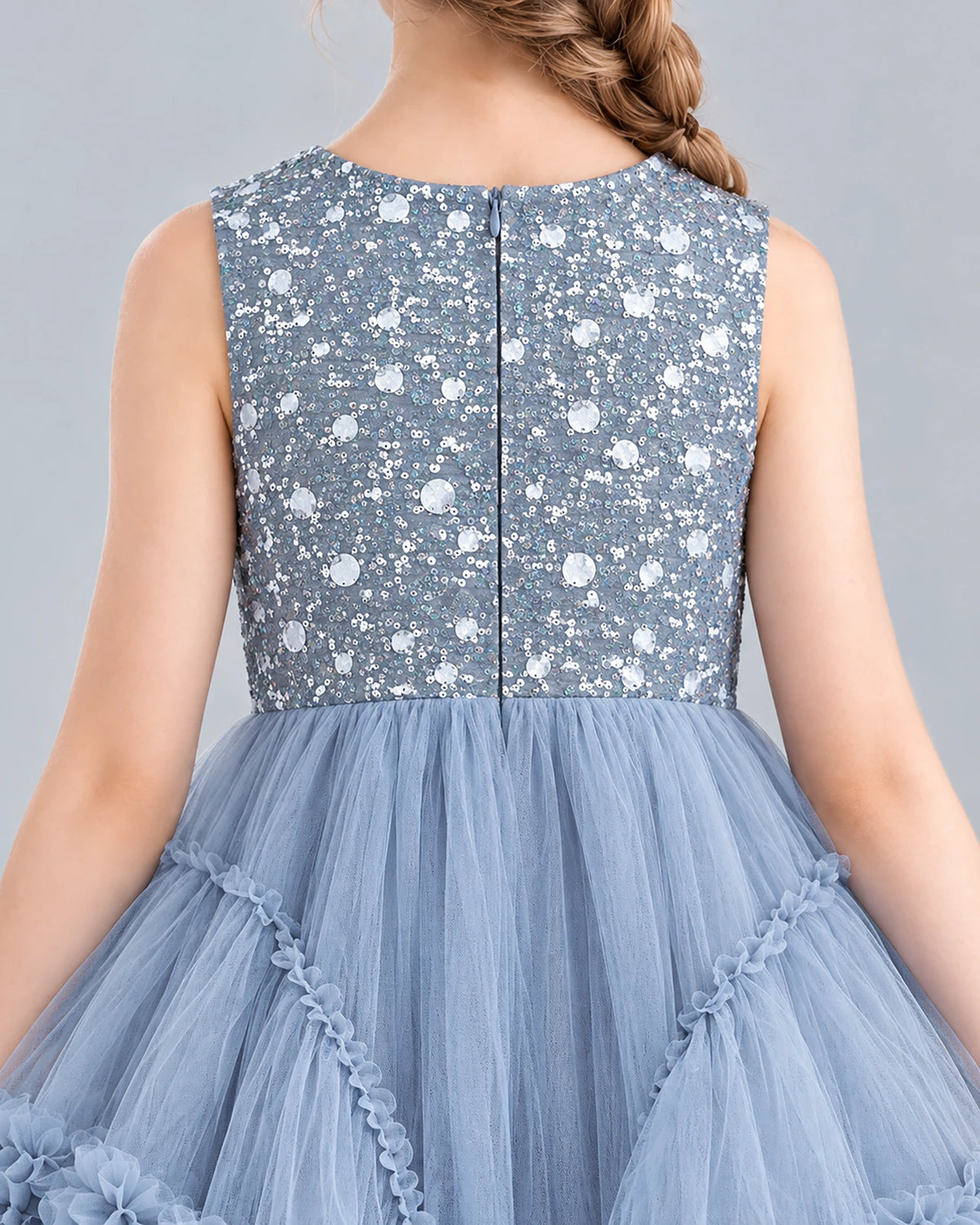 Dusty Blue Ball Gown Girls Formal Dress Back_Detail [Shared]