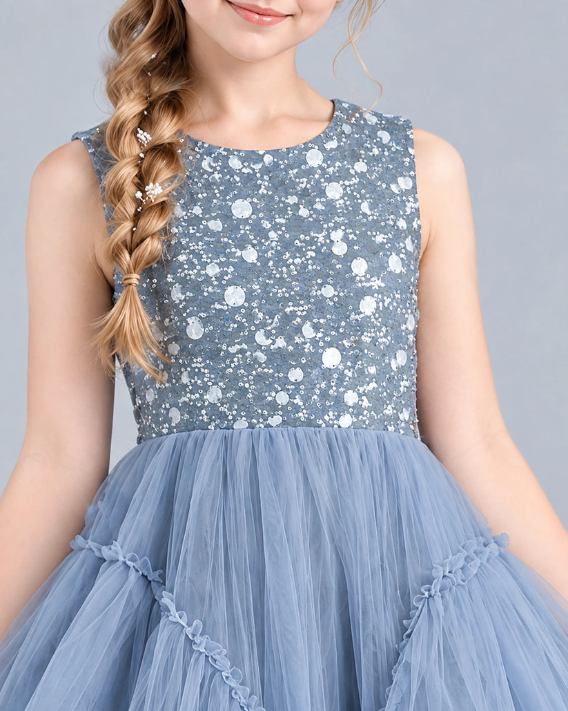 Dusty Blue Ball Gown Girls Formal Dress Detail [Shared]