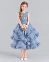 Dusty Blue Ball Gown Girls Formal Dress Front