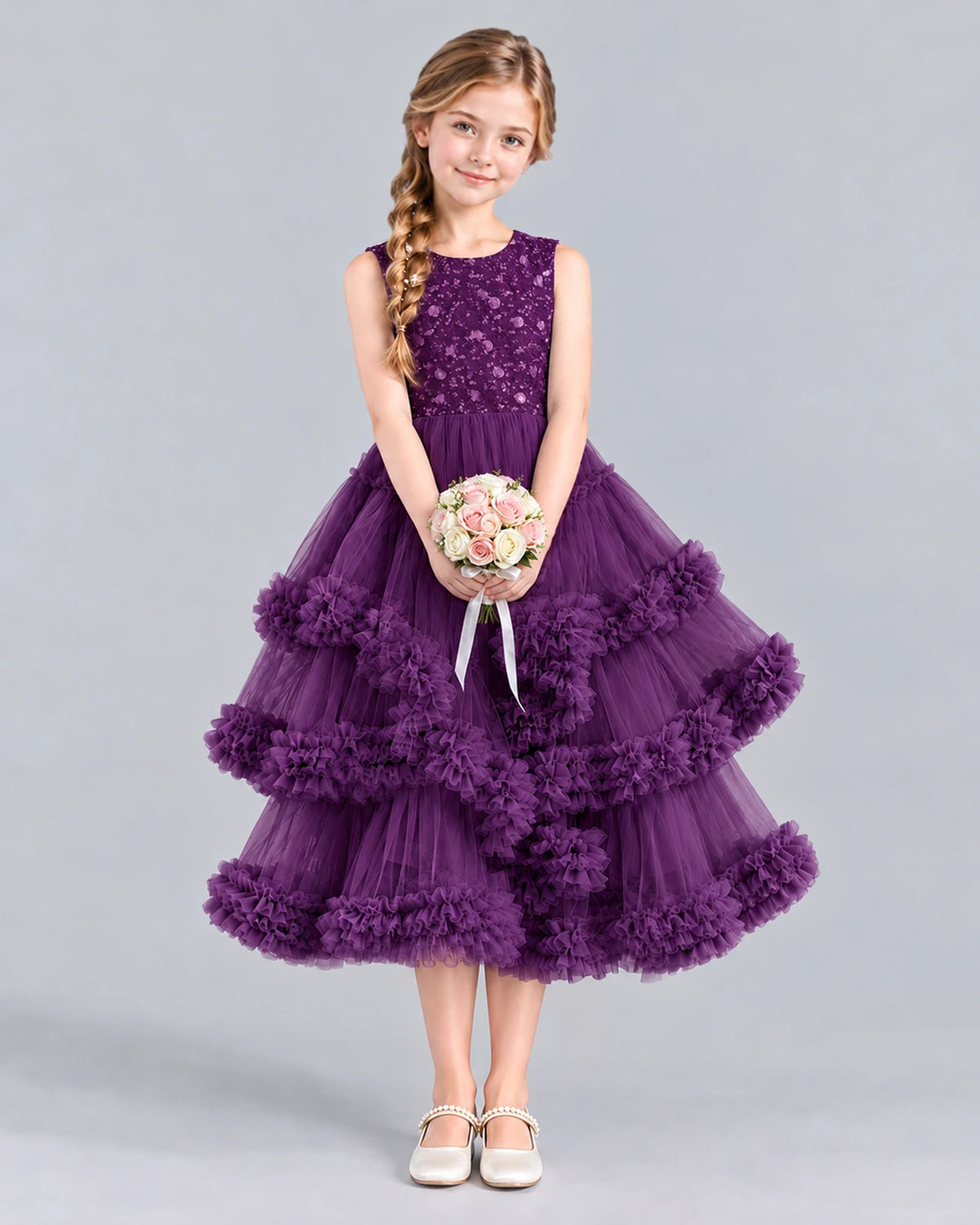Grape Ball Gown Girls Formal Dress Front