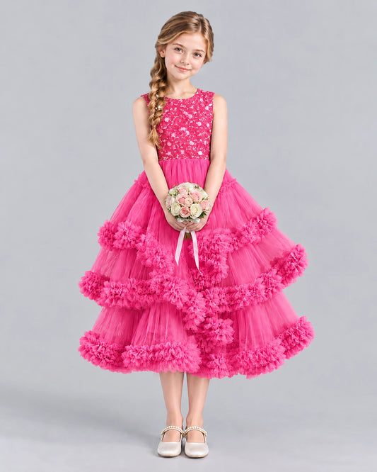 Hot Pink Ball Gown Girls Formal Dress Front