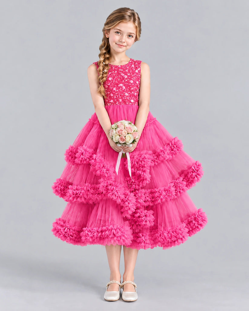 Hot Pink Ball Gown Girls Formal Dress Front