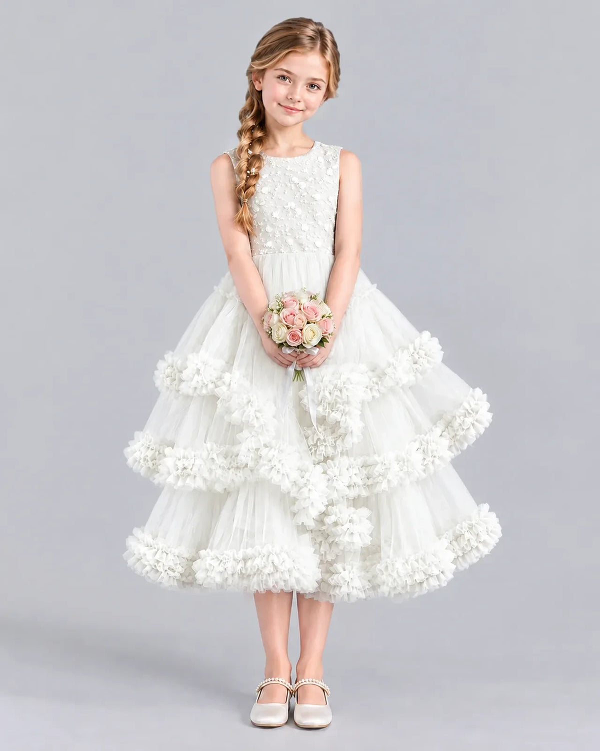 Ivory Ball Gown Girls Formal Dress Front