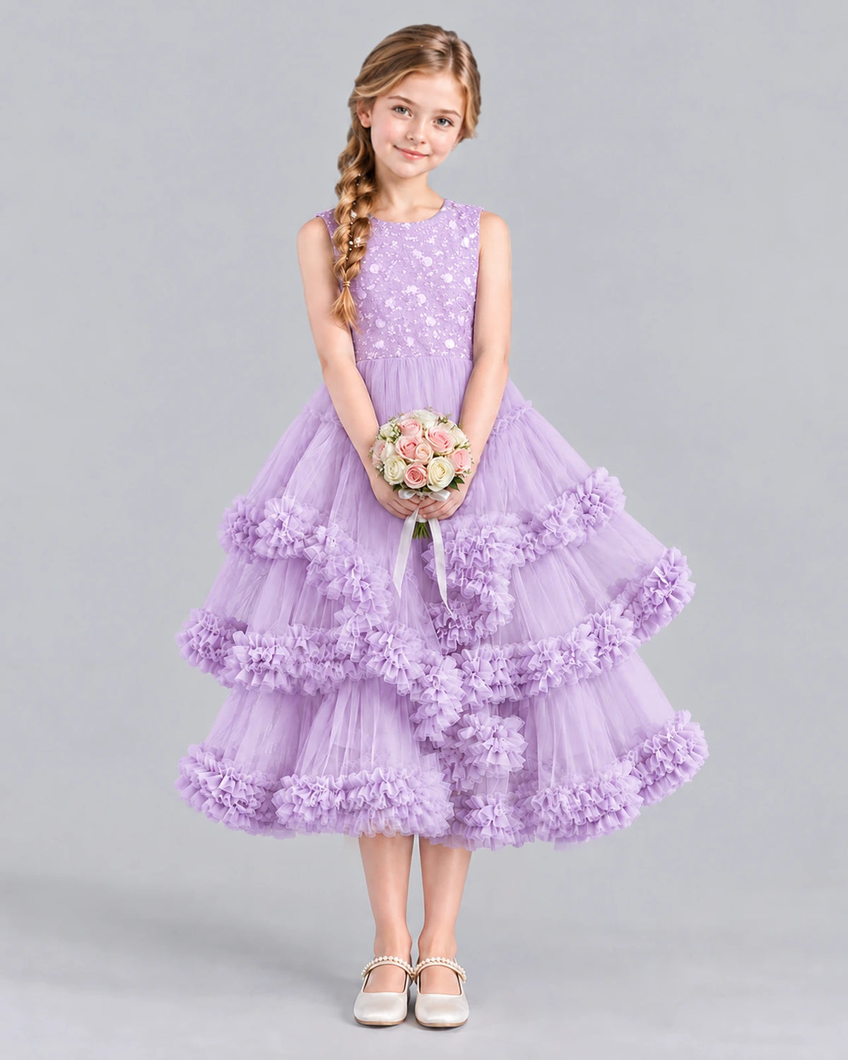 Lilac Ball Gown Girls Formal Dress Front