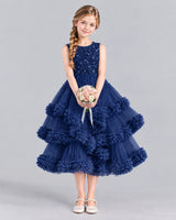 Navy Blue Ball Gown Girls Formal Dress Front
