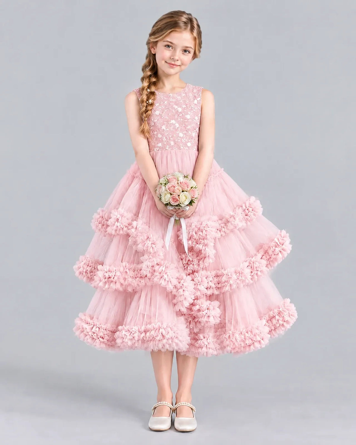 Pink Ball Gown Girls Formal Dress Front