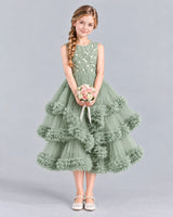 Sage Green Ball Gown Girls Formal Dress Front