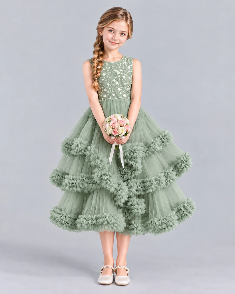 Sage Green Ball Gown Girls Formal Dress Front