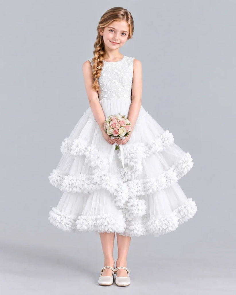 White Ball Gown Girls Formal Dress Front