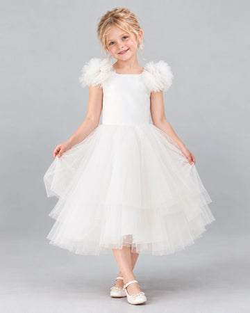 Dideyttawl Layered Flower Girl Dress for Wedding Ceremonies